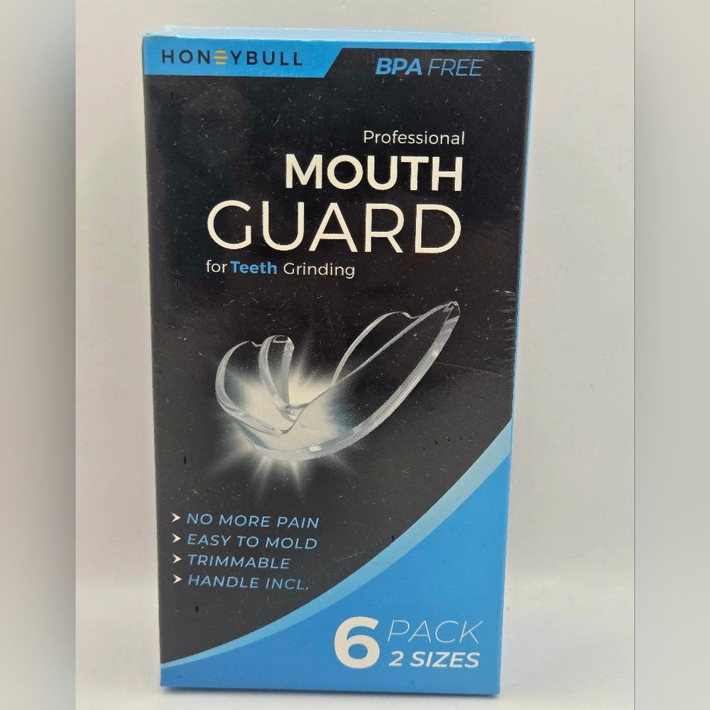 HoneyBull Professional Mouth Guard for Teeth Grinding 6 Pack BPA Free 2 Sizes